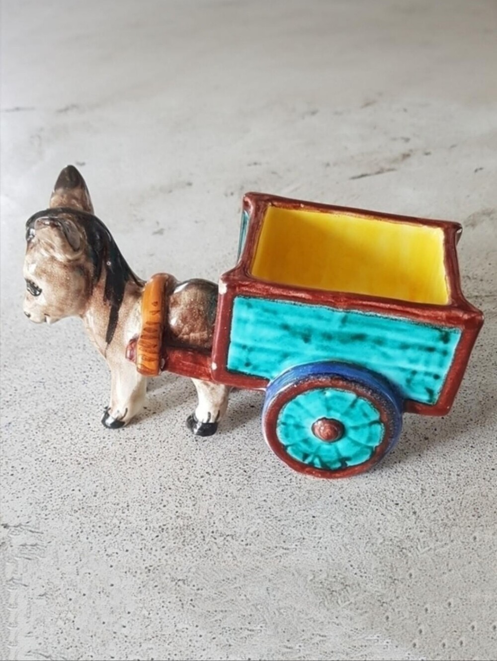 Vintage Made In Italy Pottery Donkey and Cart Planter